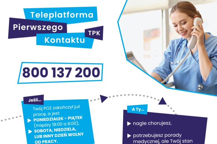 Plakat informacyjny o Teleplatformie Pierwszego Kontaktu