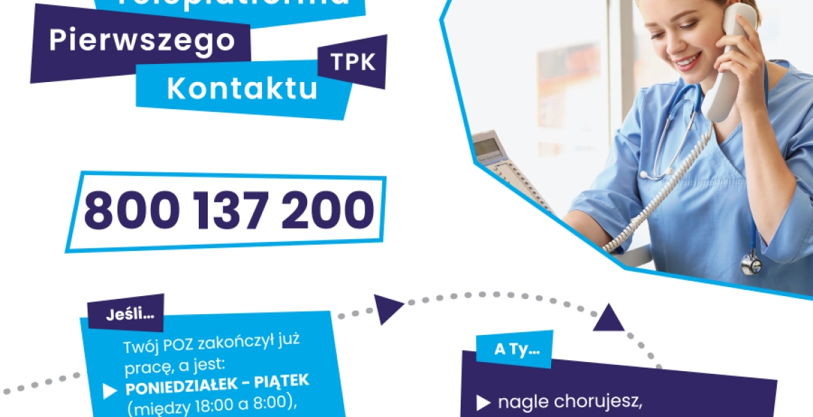 Plakat informacyjny o Teleplatformie Pierwszego Kontaktu